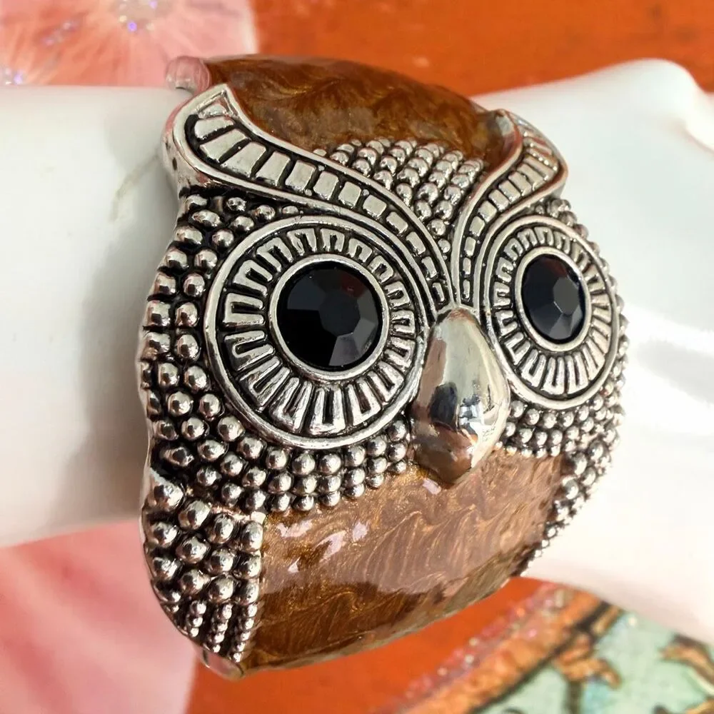 Owl Hinged Cuff Bracelet